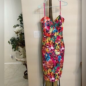 MISSI LONDON EUC Vibrant pink blue Floral Strappy SunDress Adjustable strap SZ M